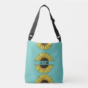 Sunflower on Solid Monogram Name Crossbody Bag
