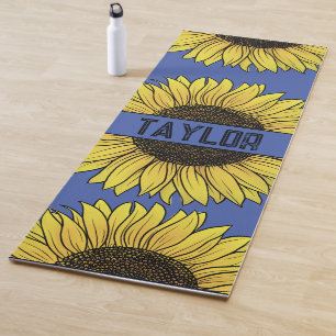 Sunflower on Solid Monogram Name Yoga Mat