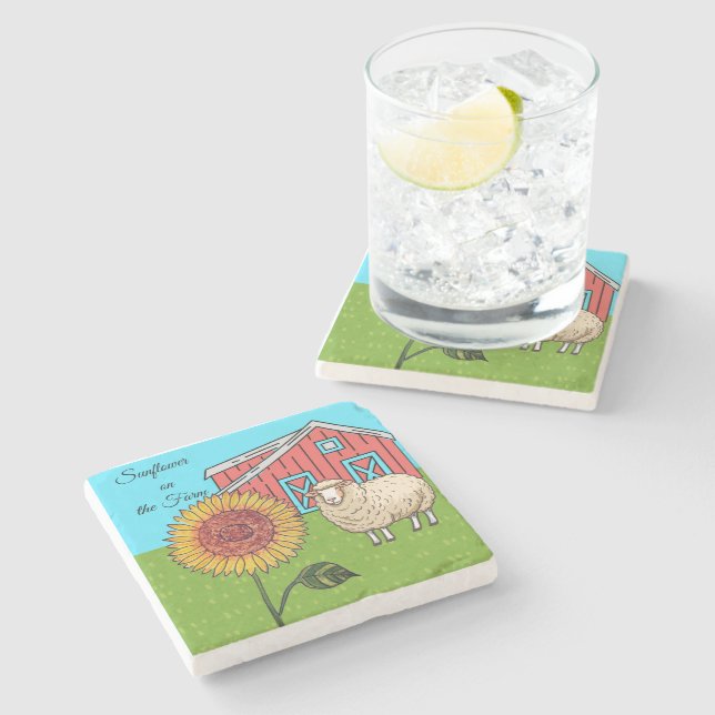 Sunflower on the Farm Stone Coaster (Side)