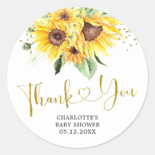 Sunflower on the way Baby Shower Thank You Sticker