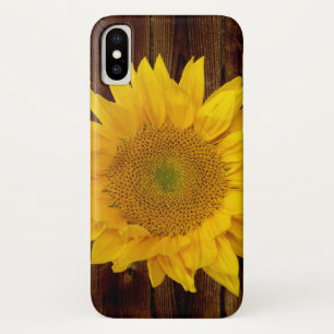 Sunflower on Vintage Barn Wood Country iPhone X Case