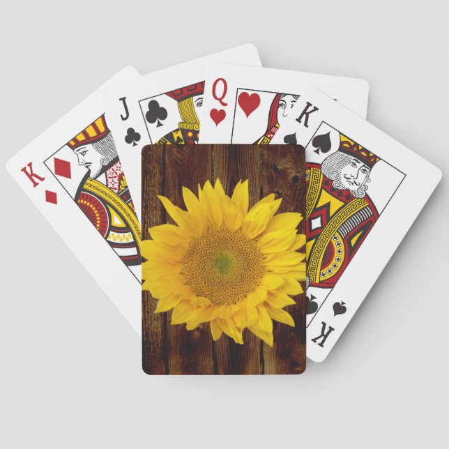 Sunflower on Vintage Barn Wood Country Playing Cards (Back)