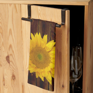 Sunflower on Vintage Barn Wood Country Tea Towel