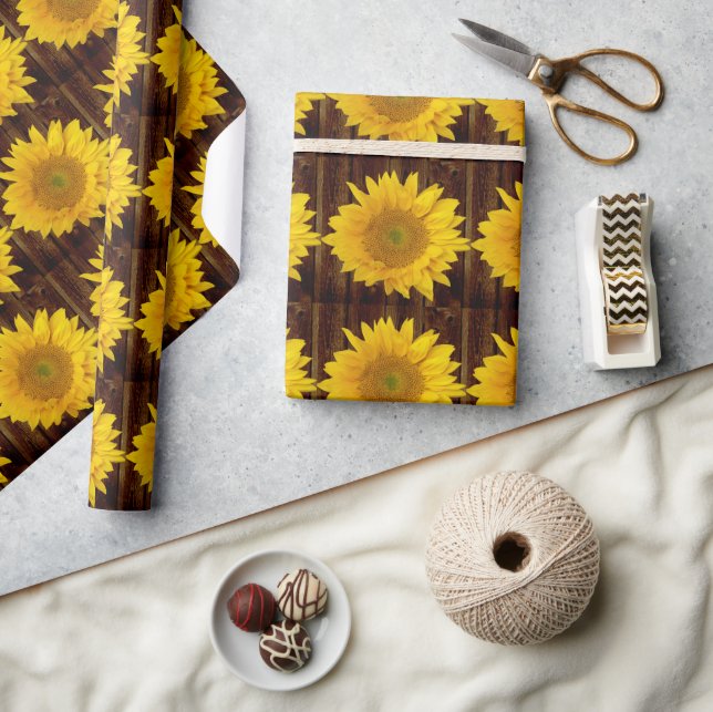 Sunflower on Vintage Barn Wood Country Wrapping Paper (Crafts)