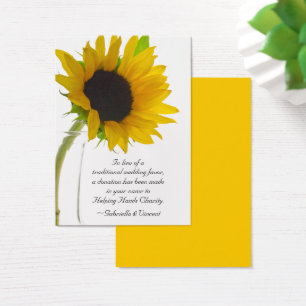 Sunflower on White Wedding Charity Favour Card