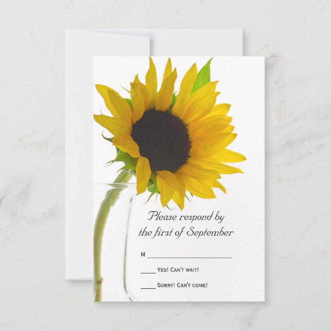 Sunflower on White Wedding RSVP Response Card (Front)