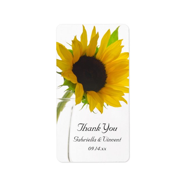Sunflower on White Wedding Thank You Favour Tag (Front)