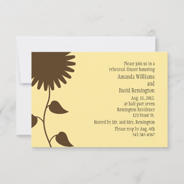 Sunflower on Yellow Rehearsal Dinner Invitation (Front)