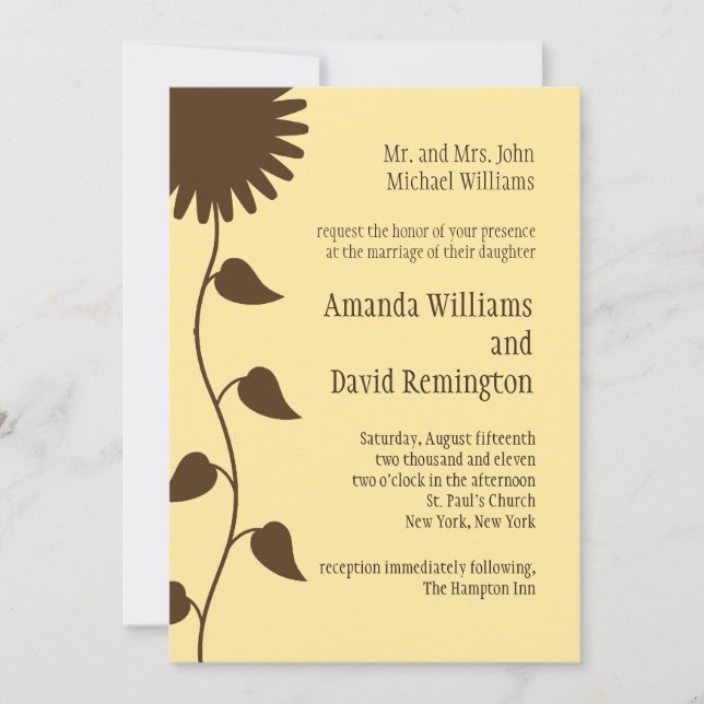 Sunflower on Yellow Wedding Invitation (Front)