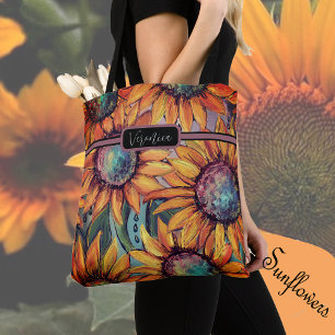 Sunflower Orange Blue  Tote Bag