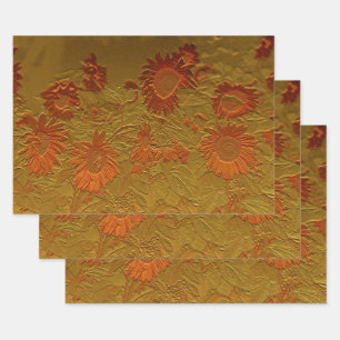 Sunflower Orange Gold Floral Art Design Decoupage Wrapping Paper Sheet