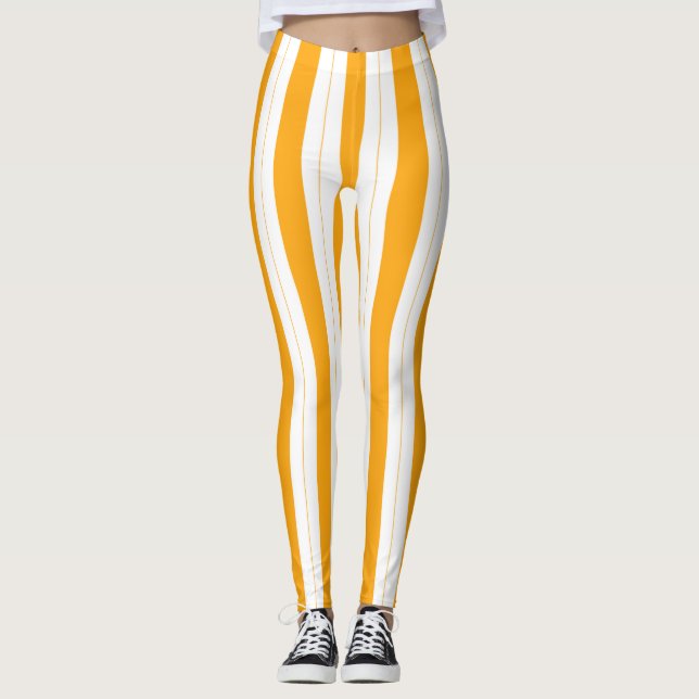 Sunflower Orange Yellow Striped  Leggings (Front)