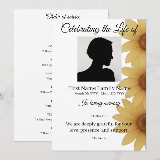 Sunflower order of service invitation (Front/Back)