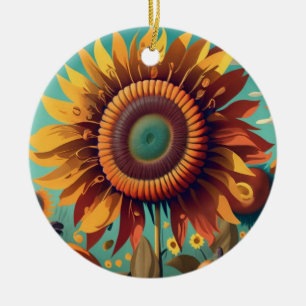 Sunflower Ornament, Fall Retro Sunflower Ornament, Ceramic Tree Decoration