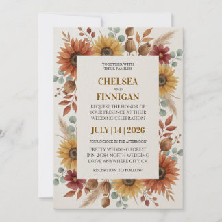 sunflower outdoor chic fall invitations