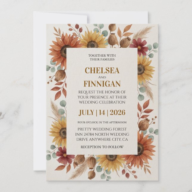 sunflower outdoor chic fall invitations (Front)