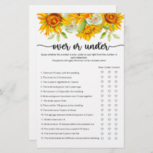 Sunflower over or under bridal shower game