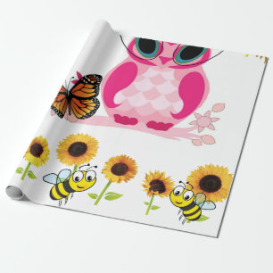 Sunflower Owl Bumblebee Matte Wrapping Paper
