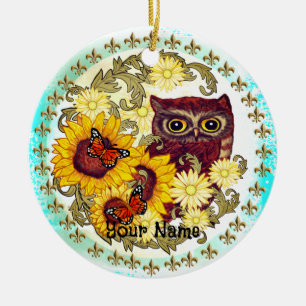 Sunflower Owl   Ceramic Tree Decoration