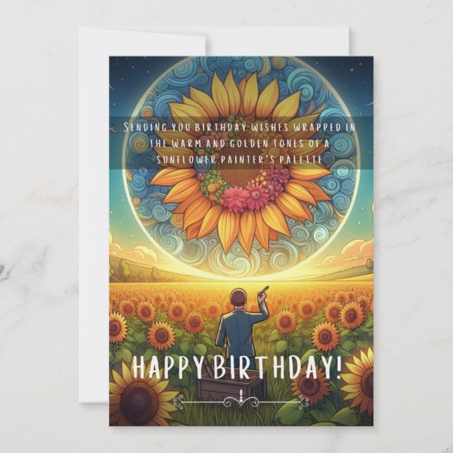 Sunflower Painter Birthday Flat Card (Front)