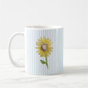 Sunflower Painting Blue Stripe Coffee Mug