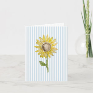 Sunflower Painting Blue Stripe Thank You Card