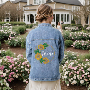 Sunflower Painting Bride Script Wedding Custom Denim Jacket