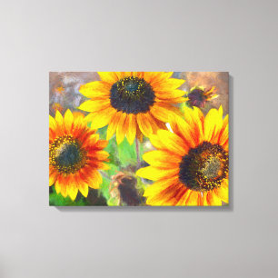 Sunflower Painting, Colorful Flowers, Cheerful Canvas Print