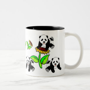 Sunflower Panda Bears Two-Tone Coffee Mug