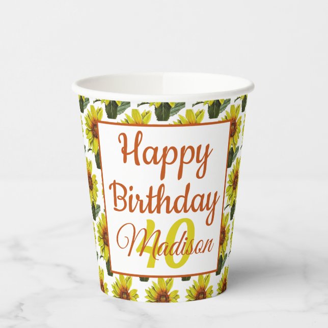 Sunflower Paper Cups - Optional Personalisation (Left)