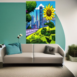Sunflower, park and city AI Art Poster