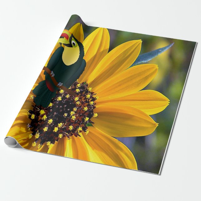 Sunflower Parrot Matte Wrapping Paper (Unrolled)