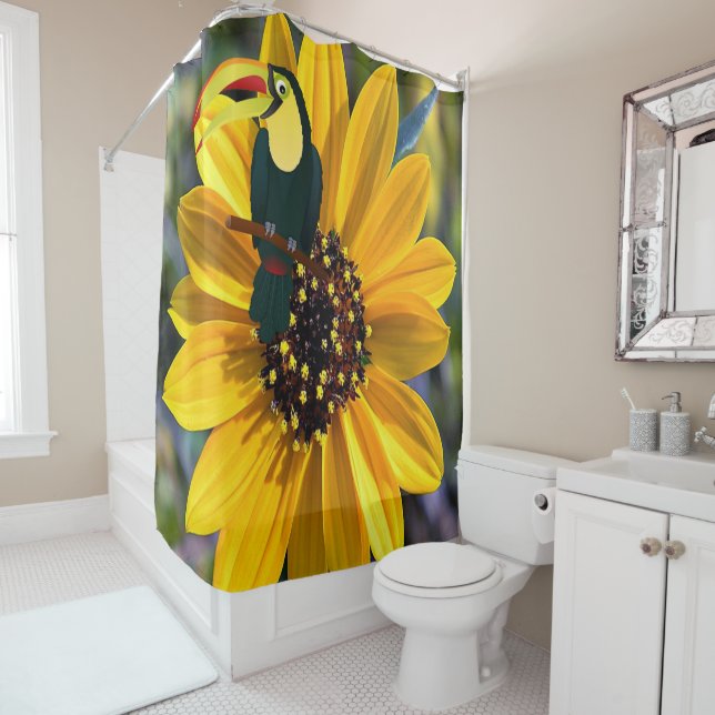 Sunflower Parrot Shower Curtain (In Situ)