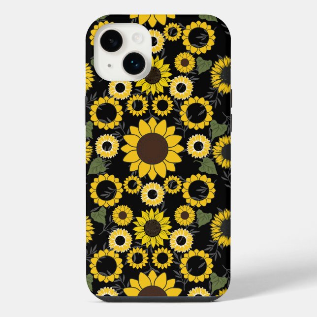 Sunflower pattern A01.b Black BG iPhone Case (Back)