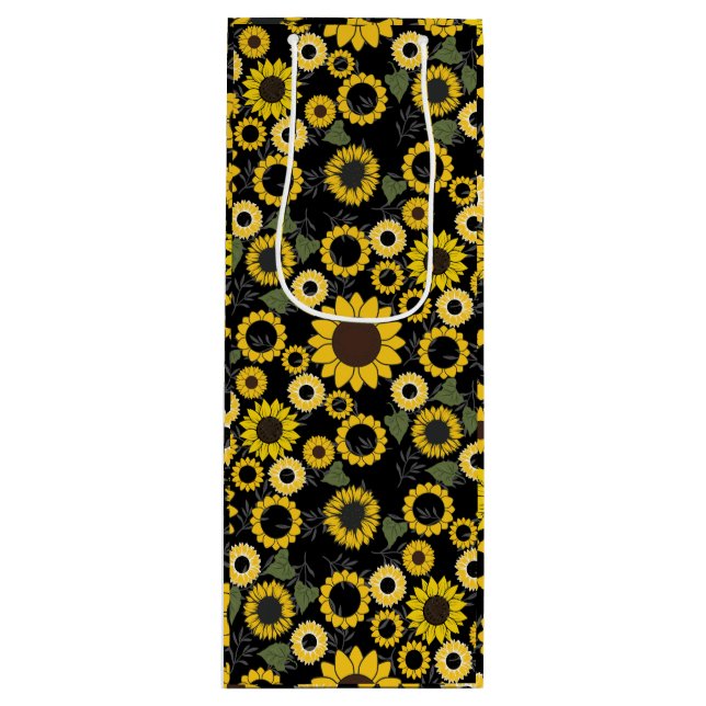 Sunflower pattern A01.b Black BG Wine Gift Bag (Front)