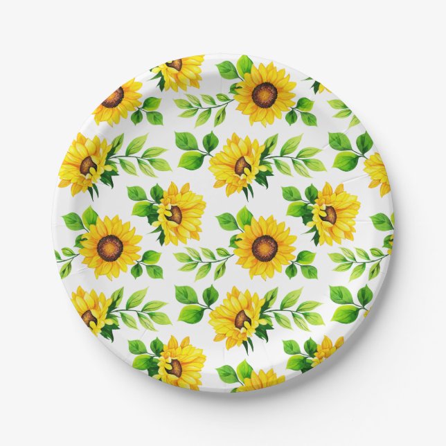 Sunflower Pattern Country Farmhouse Birthday Party Paper Plate (Front)