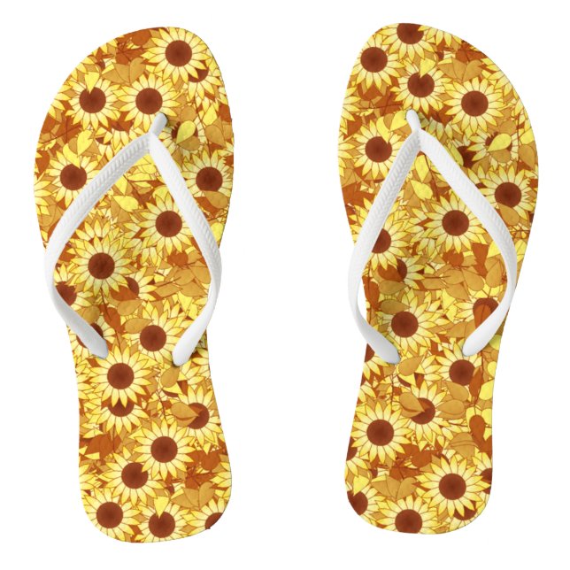 Sunflower pattern - gold, yellow and brown flip flops (Footbed)