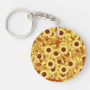 Sunflower pattern - gold, yellow and brown key ring