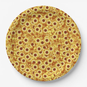 Sunflower Pattern, Gold, Yellow and Brown Paper Plate