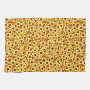 Sunflower pattern - gold, yellow and brown tea towel