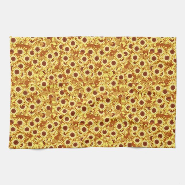 Sunflower pattern - gold, yellow and brown tea towel (Horizontal)
