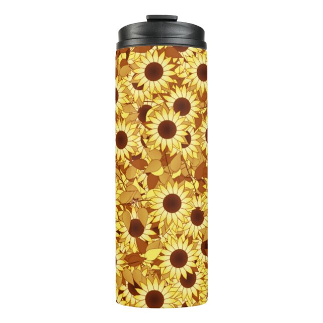 Sunflower Pattern, Gold, Yellow and Brown Thermal Tumbler (Front)