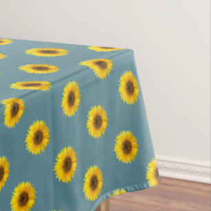 Sunflower Pattern on Blue Green Tablecloth