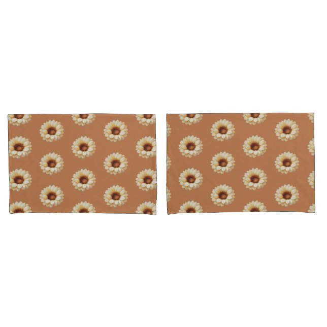 Sunflower Pattern Pillowcase Set in Terra Cotta (Front-Set)