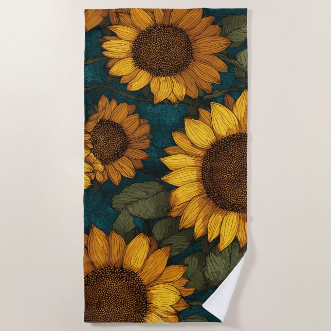 Sunflower Pattern – Summer Floral Beach Towel (Front)