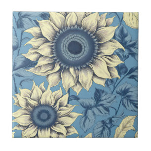 Sunflower pattern vintage tile