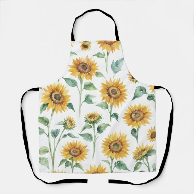Sunflower Pattern Watercolor Botanical  Apron (Front)