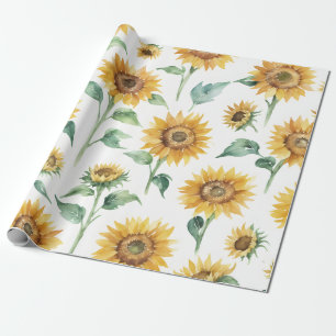 Sunflower Pattern Watercolor Botanical  Wrapping Paper