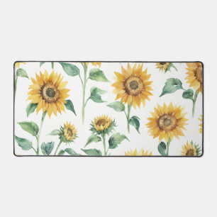 Sunflower Pattern Watercolor Desk Mat