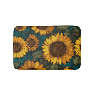 Sunflower Patterns - Cheerful Floral Style Bath Mat